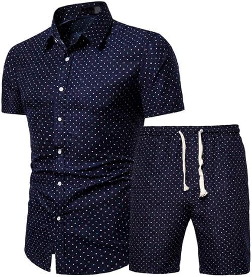 Men's Floral 2 Piece Tracksuit Casual Button Down Short Sleeve Hawaiian Shirt and Shorts Suit