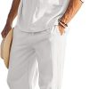 Men's 2 Pieces Cotton Linen Set Henley Shirt Long Sleeve and Casual Beach Pants Summer Yoga Outfits