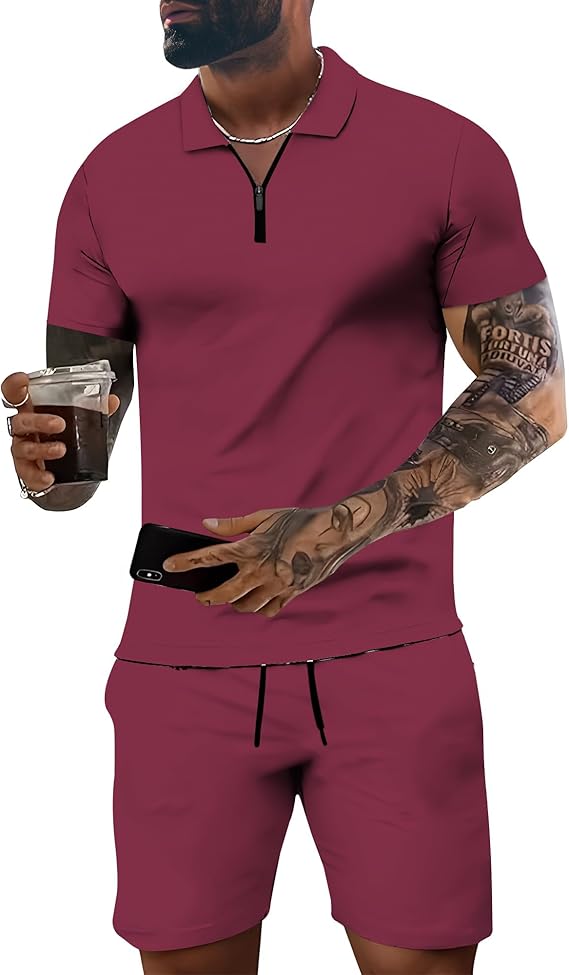 Men's Short Sets Outfits 2 piece Printed Animals Summer Tracksuit Short Sleeve Polo Shirt and Short Sets Vacation Outfits