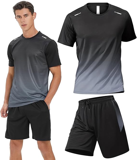 Gym Clothes workout shorts and long sleeve shirts for men running dry fit athletic outfits sets 6 pack