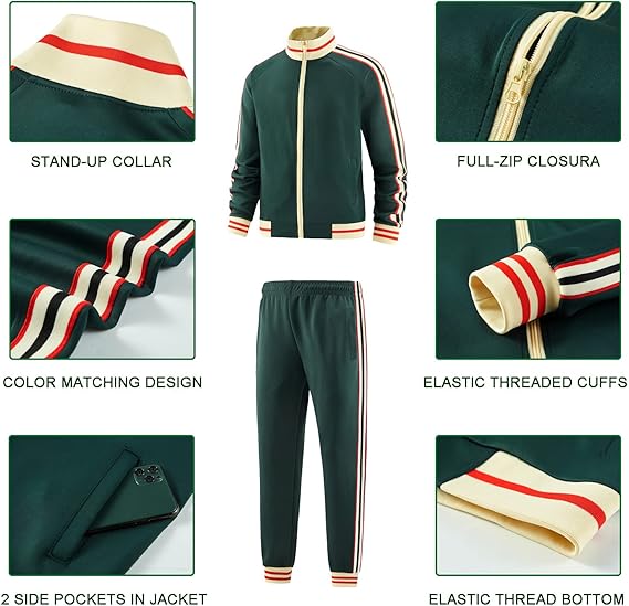 Men Track Suits Sets Long Sleeve Full-zip Sweatsuit Active Jackets and Pants 2 Piece Outfits