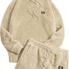 Men's 2 Piece Tracksuit Sets Fleece Fuzzy Hooded Sweatshirt and Shorts