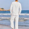 Men's 2 Pieces Cotton Linen Set Henley Shirt Long Sleeve and Casual Beach Pants Summer Yoga Outfits