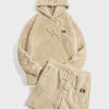 Men's 2 Piece Tracksuit Sets Fleece Fuzzy Hooded Sweatshirt and Shorts