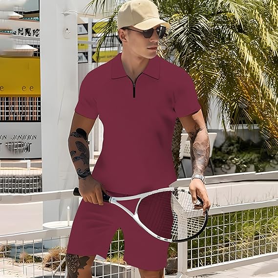 Men's Short Sets Outfits 2 piece Printed Animals Summer Tracksuit Short Sleeve Polo Shirt and Short Sets Vacation Outfits